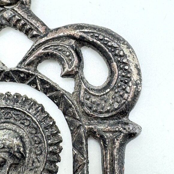 Greek Orthodox Religious Pendant Virgin Mary & Child Jesus Silver-Tone Metal Gre - Picture 7 of 7